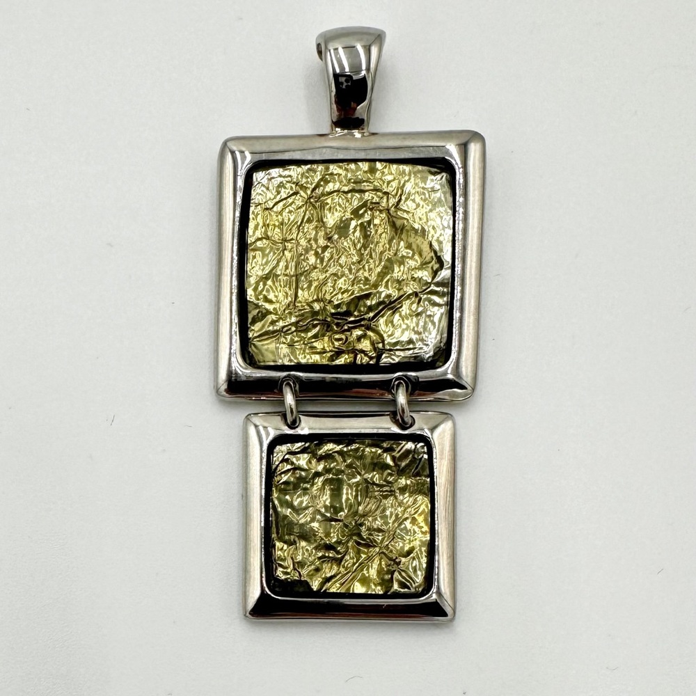 NWOT Lia Sophia square drop pendant green/silver
